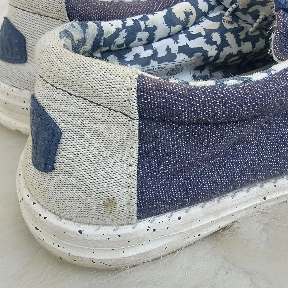Mens Hey Dude Wally Canvas Stretch Shoes Sz 11 Blue Casual Walking Slip-On
